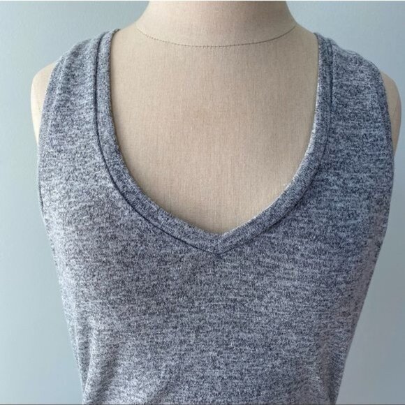 Express Fringe Ruched Racerback Heathered Gray Dress - Picture 3 of 12